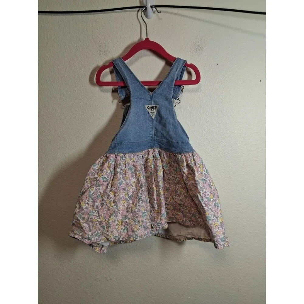 Osh Kosh B'Gosh Overalls Dress Denim Floral Boho Retro Girls Size 4T
